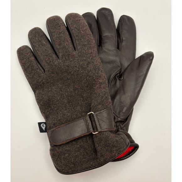 Aris Mens Leather Wool Winter Gloves Fleece Lining Adjustable Strap Size Medium - Picture 1 of 6